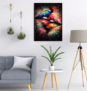 Preview: Diamond Painting Bunte Lippen wo sich Küssen